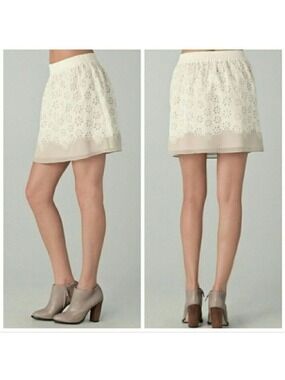 CLUB MONACO | Eyelet Skirt Cotton Silk Trim Cream Sz 2